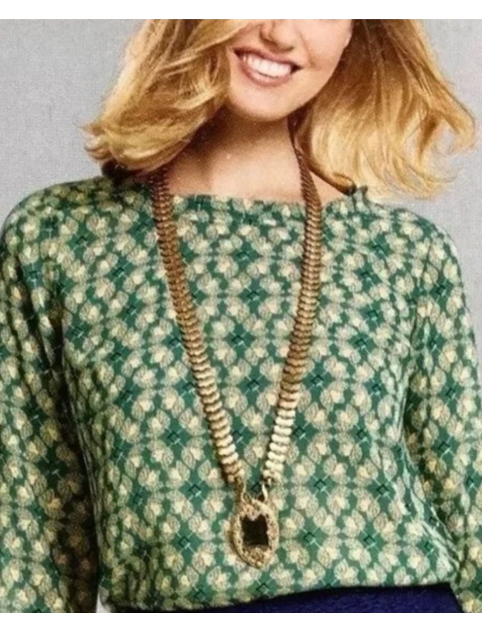 Cabi Jade Green Geometric Boatneck Top Style #3069